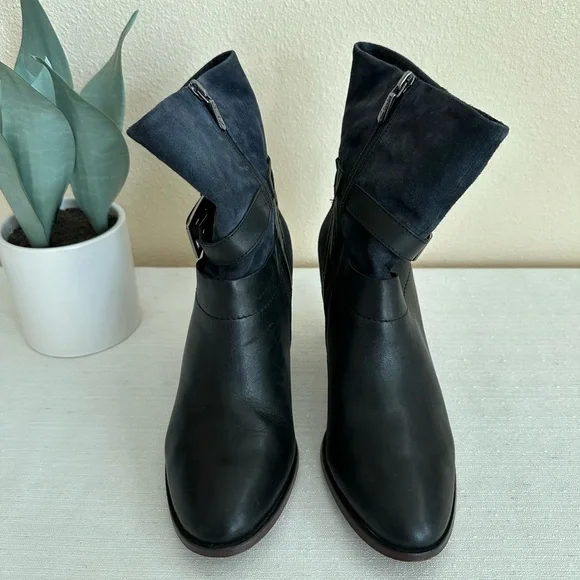 Clarks Kacia Garnet Navy Blue Suede/Leather Mid Height Heeled Boots Women’s 9M - Picture 2 of 11